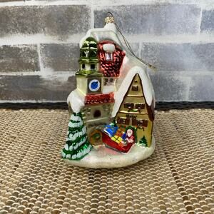 Kathe Wohlfahrt Rothenburg Germany Markusturm Hotel Glitter Glass Ornament 7"